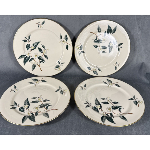 Flintridge China VTG TEA LEAVES Four‎ 4 Cream Sage Gold Dinner Plates 10.5 D - Picture 1 of 10